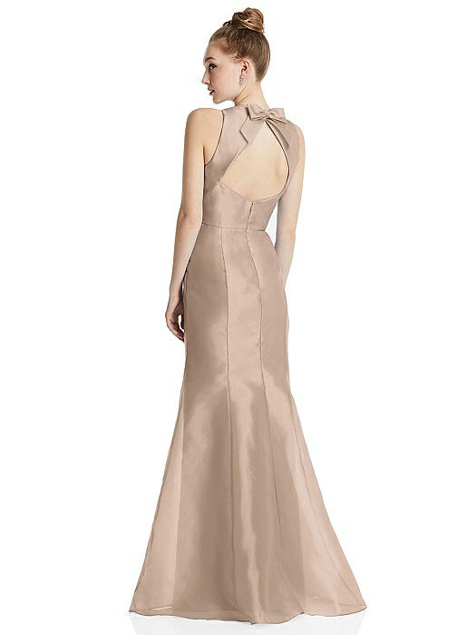 Bateau Neck Open-Back Maxi Dress with Bow Detail