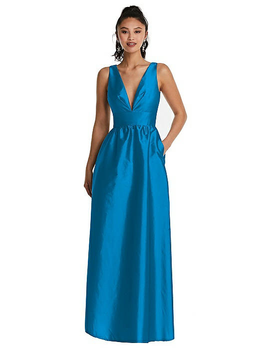 Plunging Neckline Maxi Dress with Pockets