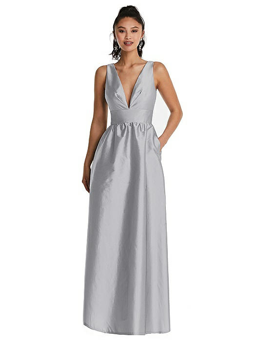 Plunging Neckline Maxi Dress with Pockets