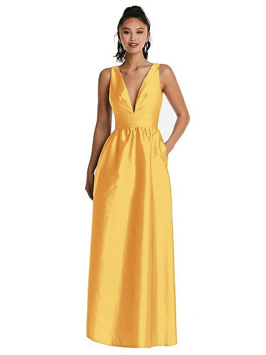 Plunging Neckline Maxi Dress with Pockets