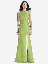 Front View Thumbnail - Mojito Jewel Neck Bowed Open-Back Trumpet Dress with Front Slit