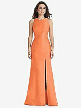 Front View Thumbnail - Portofino Orange Jewel Neck Bowed Open-Back Trumpet Dress with Front Slit