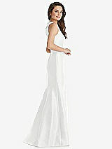 Side View Thumbnail - White Jewel Neck Bowed Open-Back Trumpet Dress with Front Slit