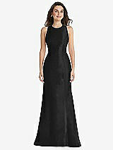 Front View Thumbnail - Black Jewel Neck Bowed Open-Back Trumpet Dress 