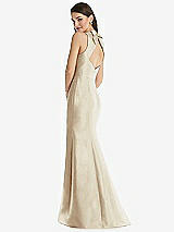 Rear View Thumbnail - Champagne Jewel Neck Bowed Open-Back Trumpet Dress 