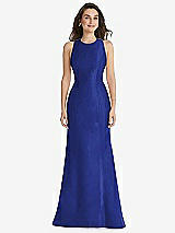 Front View Thumbnail - Cobalt Blue Jewel Neck Bowed Open-Back Trumpet Dress 