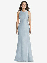 Front View Thumbnail - Mist Jewel Neck Bowed Open-Back Trumpet Dress 
