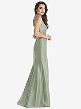 Side View Thumbnail - Sage Jewel Neck Bowed Open-Back Trumpet Dress 