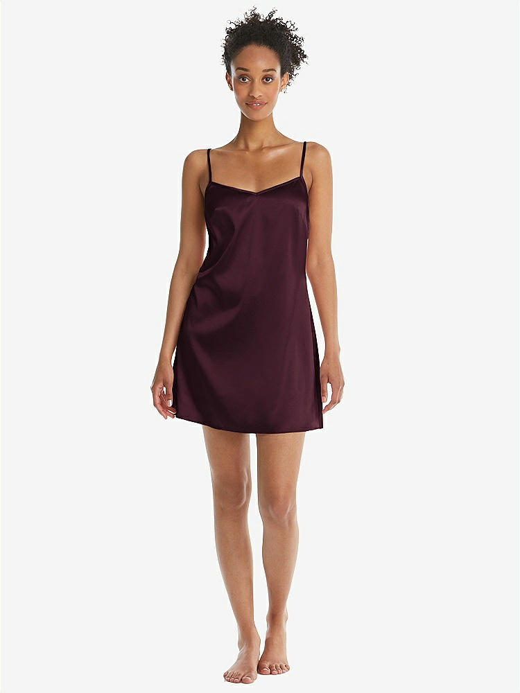 Front View - Bordeaux Mini Stretch Satin Slip with Adjustable Straps - Kyle