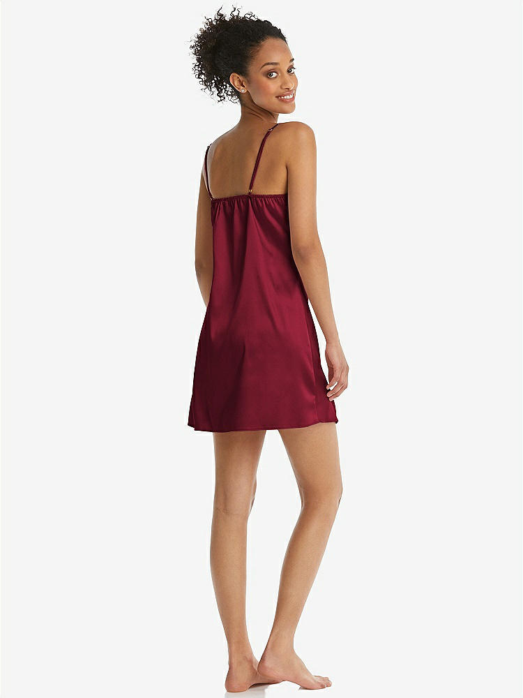 Back View - Burgundy Mini Stretch Satin Slip with Adjustable Straps - Kyle
