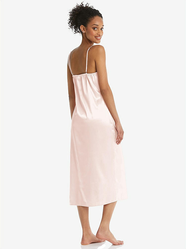 Back View - Blush  Midi Stretch Satin Slip with Adjustable Straps - Asley