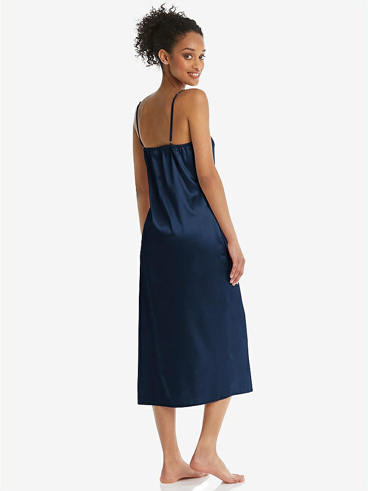Back View - Midnight Navy  Midi Stretch Satin Slip with Adjustable Straps - Asley