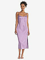 Front View Thumbnail - Wood Violet  Midi Stretch Satin Slip with Adjustable Straps - Asley