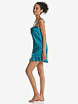 Side View Thumbnail - Oasis  Ruffled Hem Mini Stretch Satin Slip with Keyhole Neck - Jordan