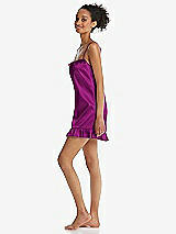 Side View Thumbnail - Persian Plum  Ruffled Hem Mini Stretch Satin Slip with Keyhole Neck - Jordan