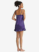 Rear View Thumbnail - Regalia - PANTONE Ultra Violet  Ruffled Hem Mini Stretch Satin Slip with Keyhole Neck - Jordan
