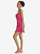 Side View Thumbnail - Shocking  Ruffled Hem Mini Stretch Satin Slip with Keyhole Neck - Jordan