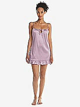 Front View Thumbnail - Suede Rose  Ruffled Hem Mini Stretch Satin Slip with Keyhole Neck - Jordan
