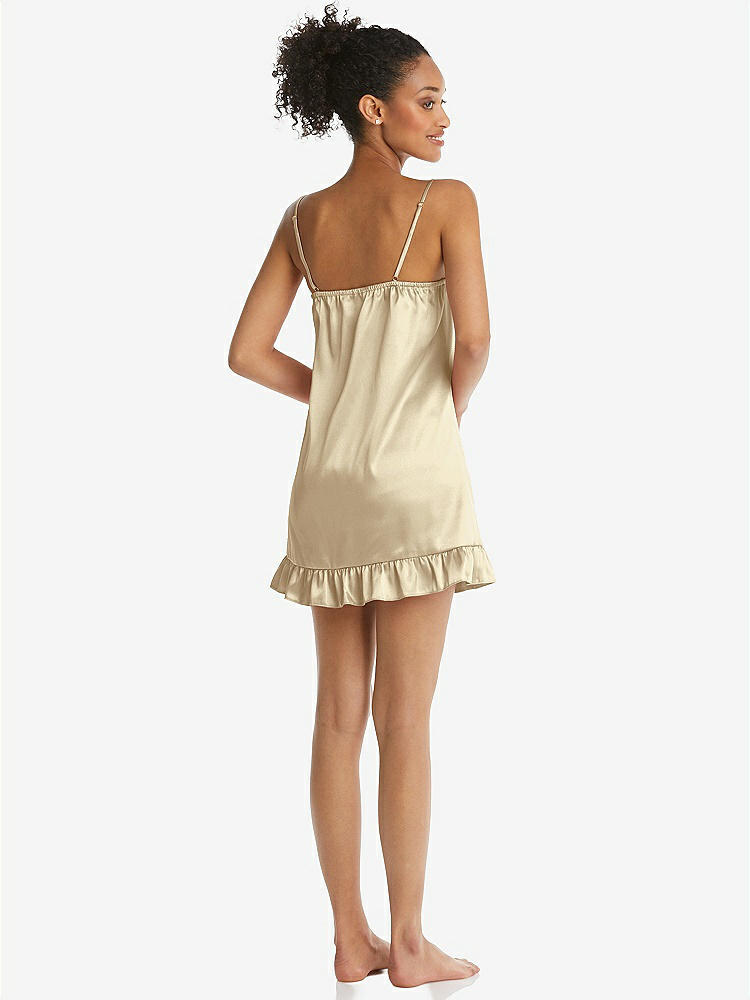 Back View - Banana  Ruffled Hem Mini Stretch Satin Slip with Keyhole Neck - Jordan