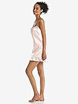Side View Thumbnail - Blush  Ruffled Hem Mini Stretch Satin Slip with Keyhole Neck - Jordan
