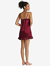 Rear View Thumbnail - Burgundy  Ruffled Hem Mini Stretch Satin Slip with Keyhole Neck - Jordan
