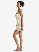 Side View Thumbnail - Champagne  Ruffled Hem Mini Stretch Satin Slip with Keyhole Neck - Jordan