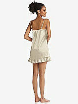 Rear View Thumbnail - Champagne  Ruffled Hem Mini Stretch Satin Slip with Keyhole Neck - Jordan