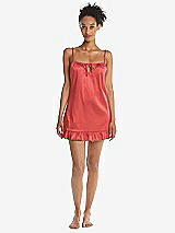 Front View Thumbnail - Perfect Coral  Ruffled Hem Mini Stretch Satin Slip with Keyhole Neck - Jordan