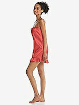 Side View Thumbnail - Perfect Coral  Ruffled Hem Mini Stretch Satin Slip with Keyhole Neck - Jordan