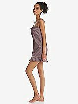 Side View Thumbnail - French Truffle  Ruffled Hem Mini Stretch Satin Slip with Keyhole Neck - Jordan
