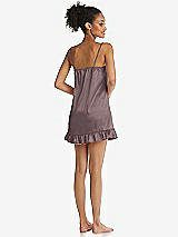 Rear View Thumbnail - French Truffle  Ruffled Hem Mini Stretch Satin Slip with Keyhole Neck - Jordan