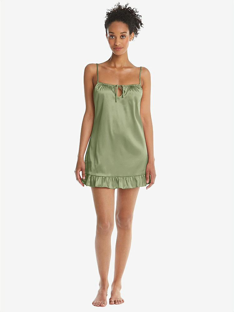Front View - Kiwi  Ruffled Hem Mini Stretch Satin Slip with Keyhole Neck - Jordan