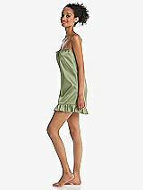 Side View Thumbnail - Kiwi  Ruffled Hem Mini Stretch Satin Slip with Keyhole Neck - Jordan