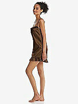 Side View Thumbnail - Latte  Ruffled Hem Mini Stretch Satin Slip with Keyhole Neck - Jordan