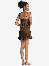 Rear View Thumbnail - Latte  Ruffled Hem Mini Stretch Satin Slip with Keyhole Neck - Jordan