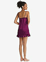 Rear View Thumbnail - Merlot  Ruffled Hem Mini Stretch Satin Slip with Keyhole Neck - Jordan