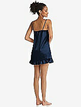 Rear View Thumbnail - Midnight Navy  Ruffled Hem Mini Stretch Satin Slip with Keyhole Neck - Jordan