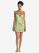 Front View Thumbnail - Mint  Ruffled Hem Mini Stretch Satin Slip with Keyhole Neck - Jordan