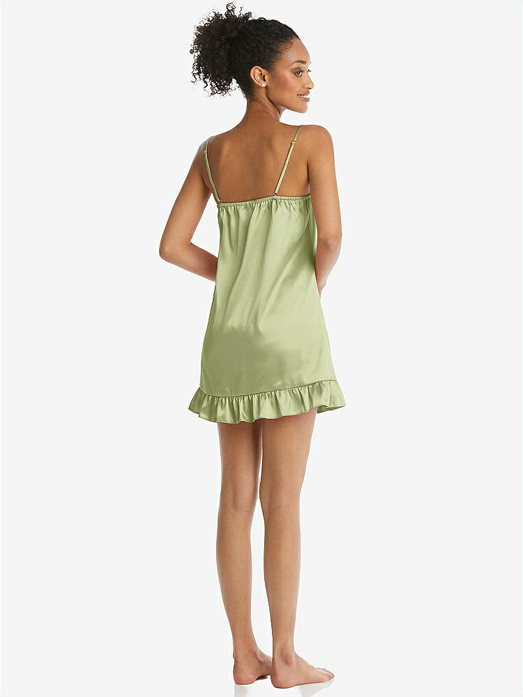 Back View - Mint  Ruffled Hem Mini Stretch Satin Slip with Keyhole Neck - Jordan
