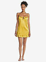 Front View Thumbnail - Marigold  Ruffled Hem Mini Stretch Satin Slip with Keyhole Neck - Jordan