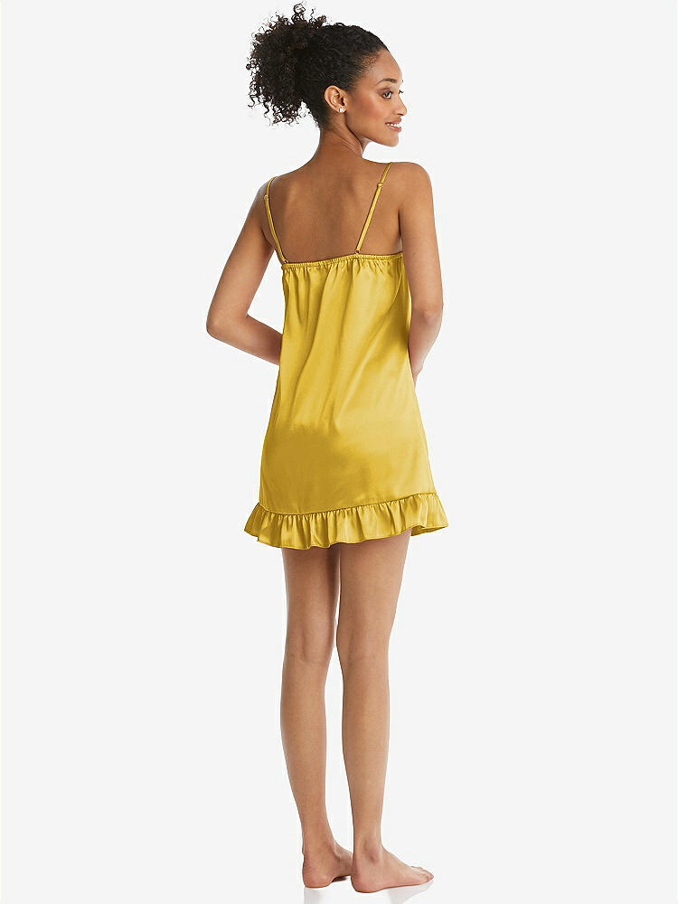 Back View - Marigold  Ruffled Hem Mini Stretch Satin Slip with Keyhole Neck - Jordan