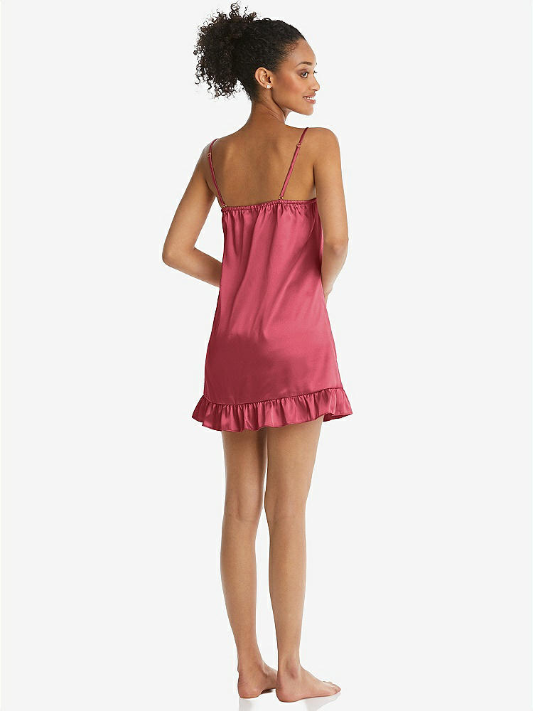 Back View - Nectar  Ruffled Hem Mini Stretch Satin Slip with Keyhole Neck - Jordan