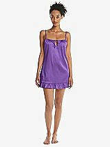 Front View Thumbnail - Pansy  Ruffled Hem Mini Stretch Satin Slip with Keyhole Neck - Jordan