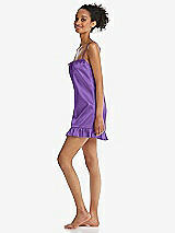 Side View Thumbnail - Pansy  Ruffled Hem Mini Stretch Satin Slip with Keyhole Neck - Jordan