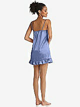 Rear View Thumbnail - Periwinkle - PANTONE Serenity  Ruffled Hem Mini Stretch Satin Slip with Keyhole Neck - Jordan