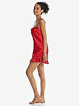 Side View Thumbnail - Parisian Red  Ruffled Hem Mini Stretch Satin Slip with Keyhole Neck - Jordan