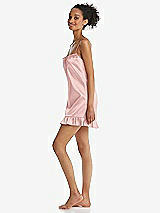 Side View Thumbnail - Rose  Ruffled Hem Mini Stretch Satin Slip with Keyhole Neck - Jordan