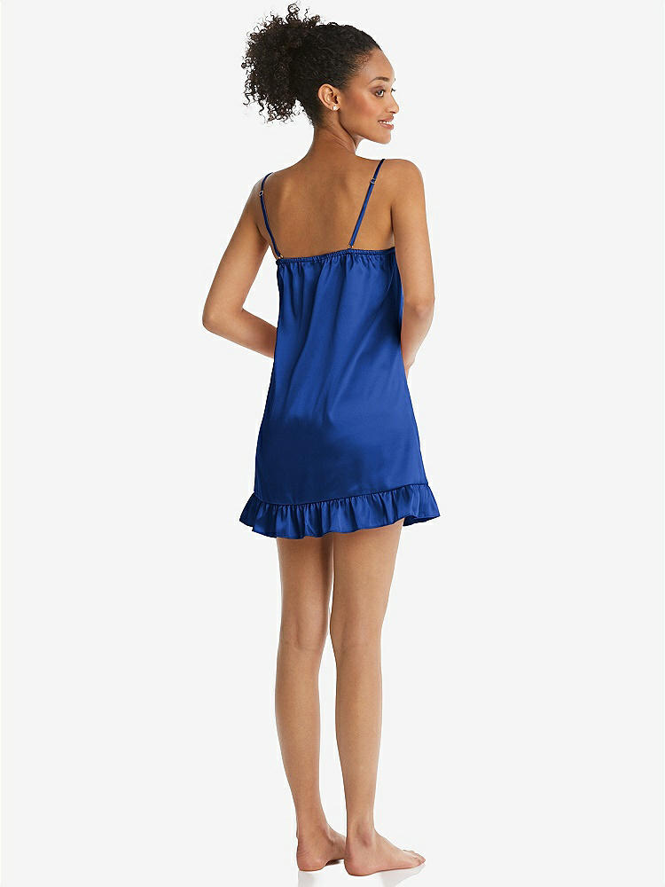 Back View - Sapphire  Ruffled Hem Mini Stretch Satin Slip with Keyhole Neck - Jordan
