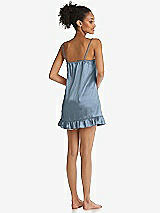 Rear View Thumbnail - Slate  Ruffled Hem Mini Stretch Satin Slip with Keyhole Neck - Jordan