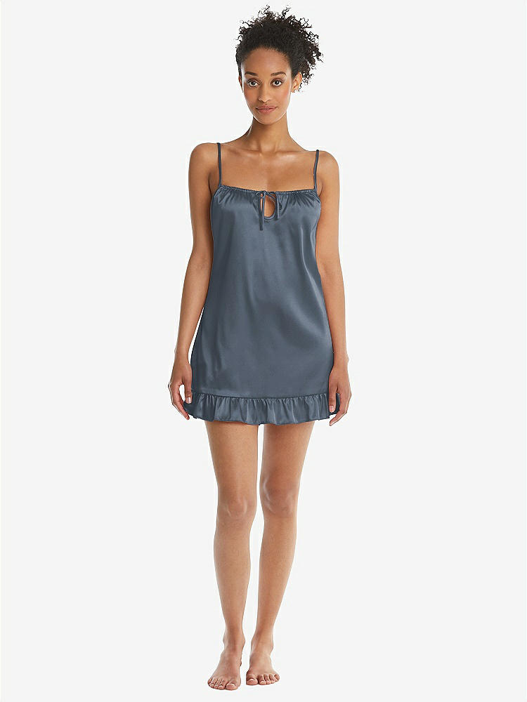 Front View - Silverstone  Ruffled Hem Mini Stretch Satin Slip with Keyhole Neck - Jordan
